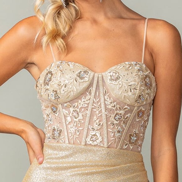 New Floral Fashion Forward Maxi Gown w/ Sheath Silhouette & Lace Up Back DQ 4369 - Picture 8 of 9